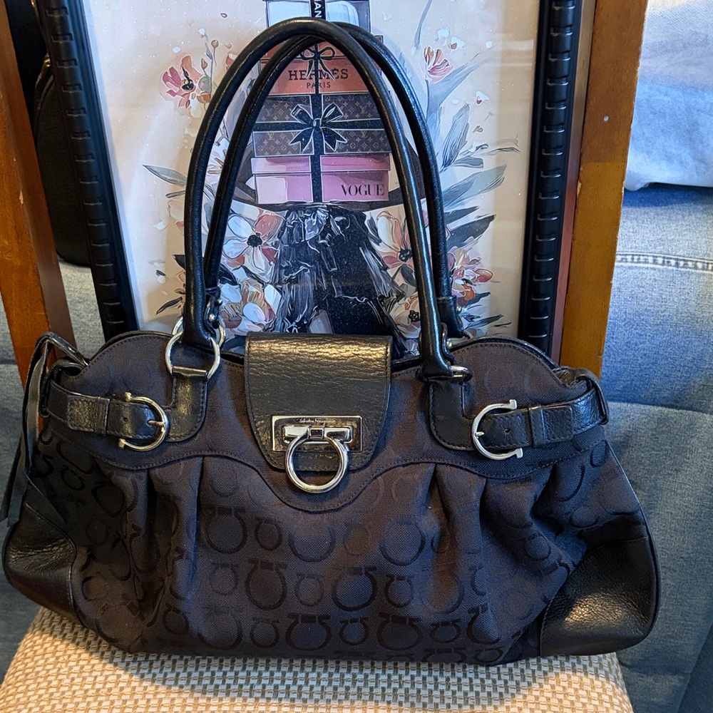 Salvatore Ferragamo  Black Logo Shoulder Bag